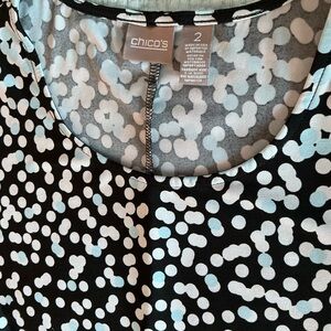 Chico's Black and Blue Polka Dot Short Sleeve Top